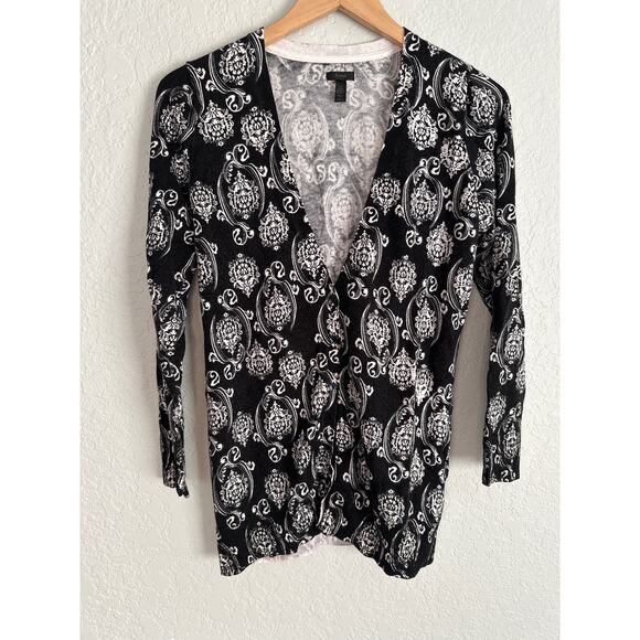 Soma Black White Cardigan Sweater Button Front V Neck Loungewear Small Rayon - Picture 1 of 6